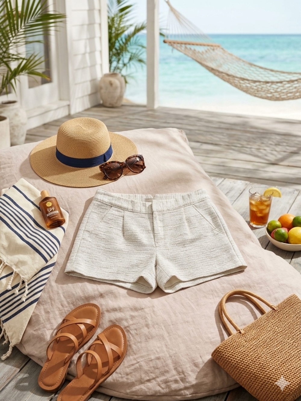 Banana Republic Cream Textured Shorts With Metallic
